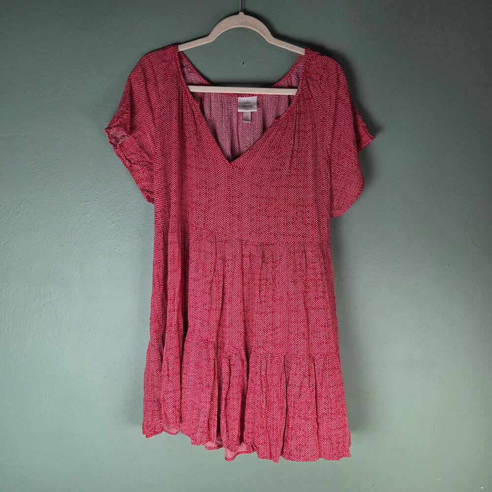 Knox Rose Womens XL Red Polka Dot Short Sleeve VNeck Dress Casual Pockets Boho